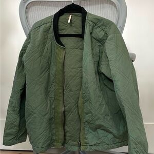Free People Quilted Olive Green Bomber Jacket